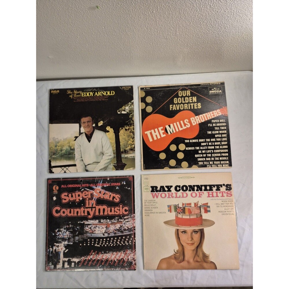 Vintage Easy Listening & Country LP Record Lot of 4 Eddy Arnold Ray Conniff Mill